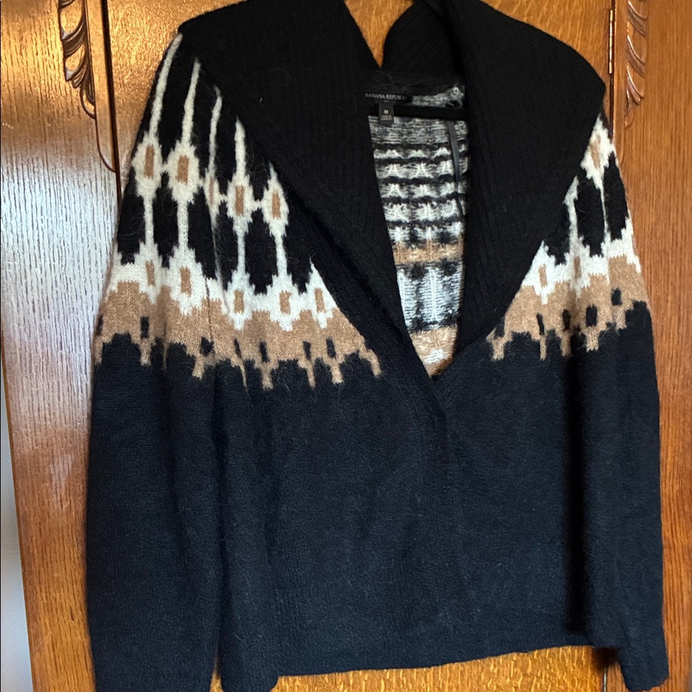 Banana Republic Black/Tan/White Alpaca Blend Cardigan - M